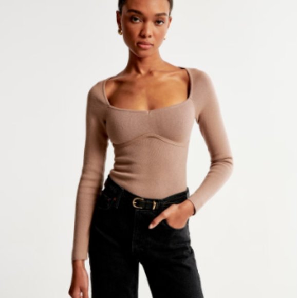 Abercrombie & Fitch Long Sleeve Sweetheart Sweater Knit Rib Bodysuit - Picture 2 of 7